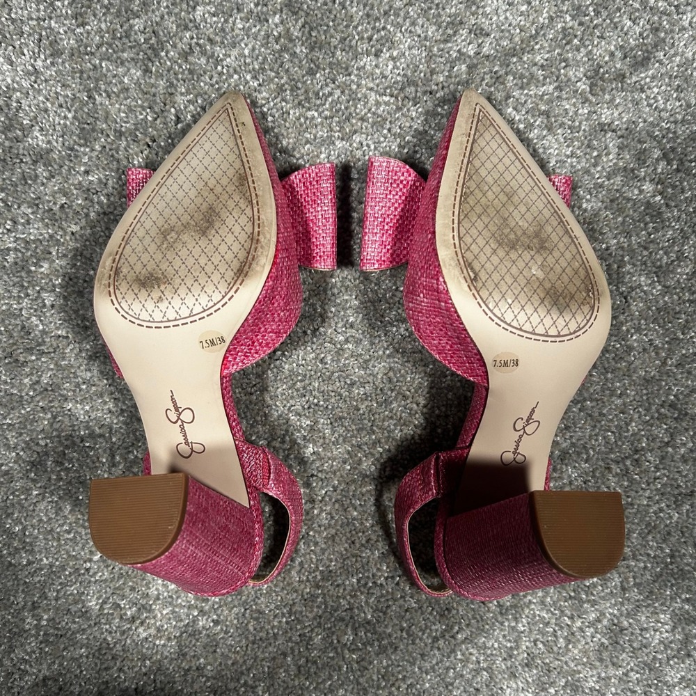 Jessica Simpson Nekira Pink Raffia Bow Slingback Block Heel Pumps JP-NEKIRA3 7.5 - Picture 5 of 6